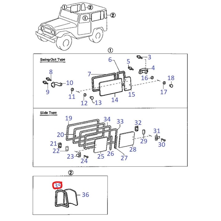 Takakulmaikkunan tiiviste, Landcruiser Series 40 1