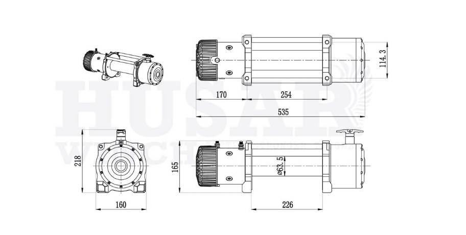 Husar vinssi, 10000 paunaa, vaijerilla, 12 V 4