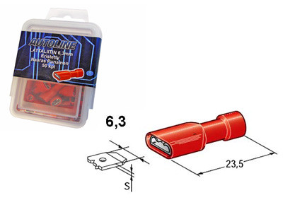 6.3mm naaras, punainen, suojattu 10kpl