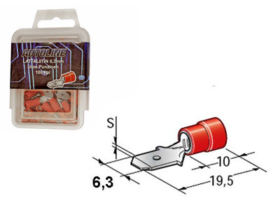 6.3mm uros, punainen, suojattu 10kpl