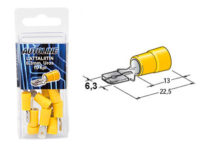 6.3mm male, yellow, covered 50pcs